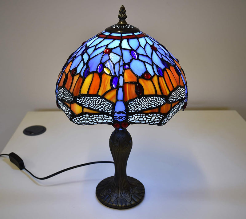 Tiffany Lamp 10 Inch Sapphire Dragonfly Stained Glass