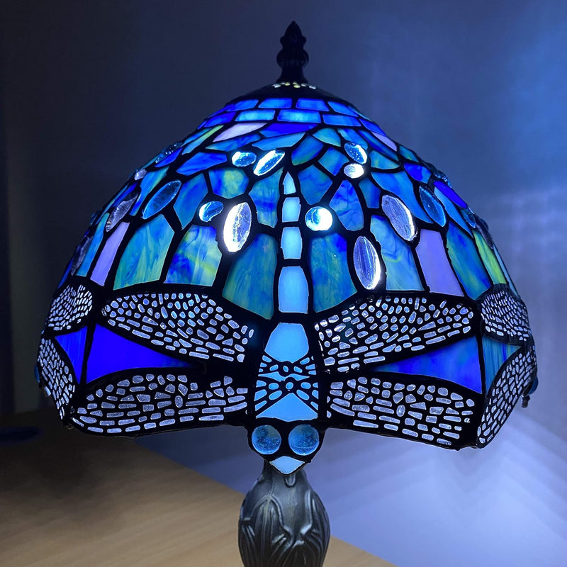 Tiffany Lamp 10 Inch Sapphire Dragonfly Stained Glass