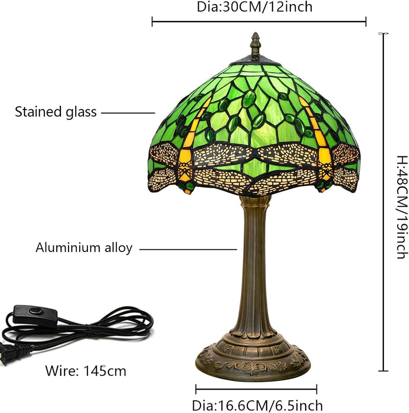 Tiffany Lamp Dragonfly Stained Glass Table 12x12x18 Inches