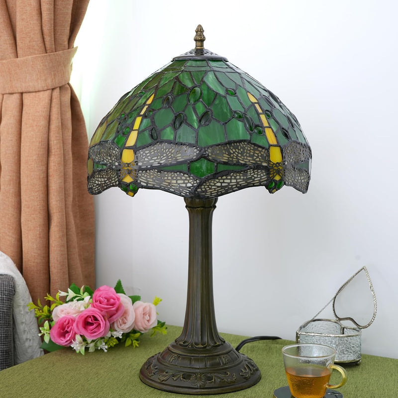 Tiffany Lamp Dragonfly Stained Glass Table 12x12x18 Inches