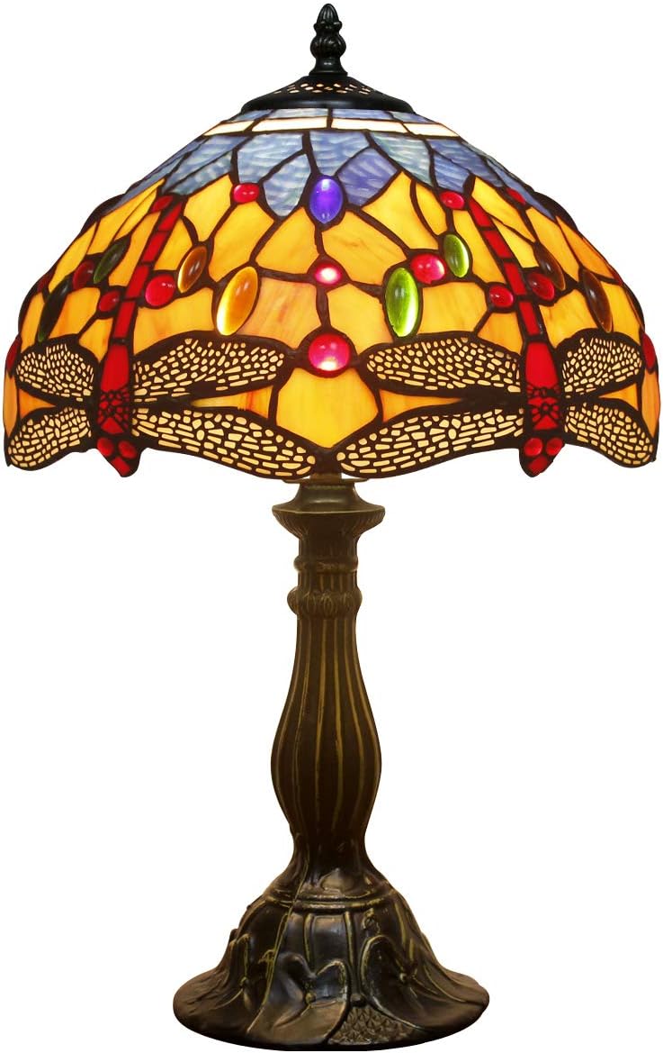 Tiffany Lamp Stained Glass Bedside Table Dragonfly Style