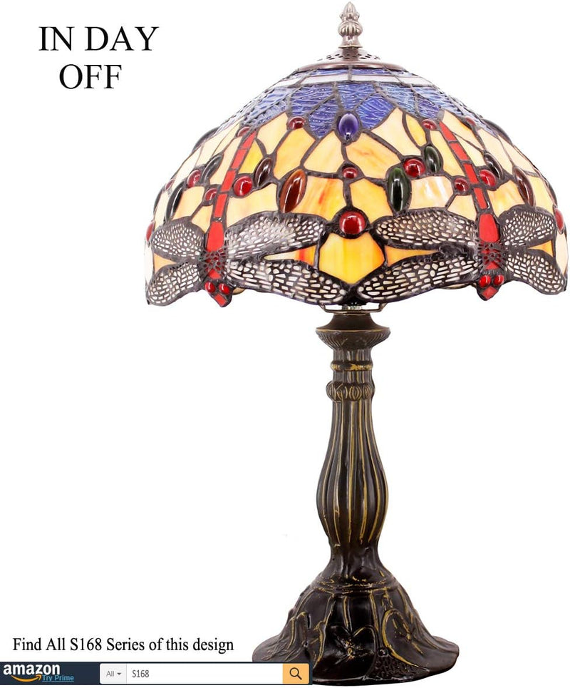 Tiffany Lamp Stained Glass Bedside Table Dragonfly Style