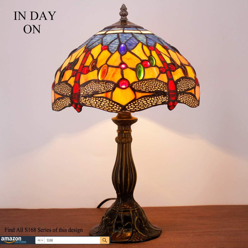 Tiffany Lamp Stained Glass Bedside Table Dragonfly Style