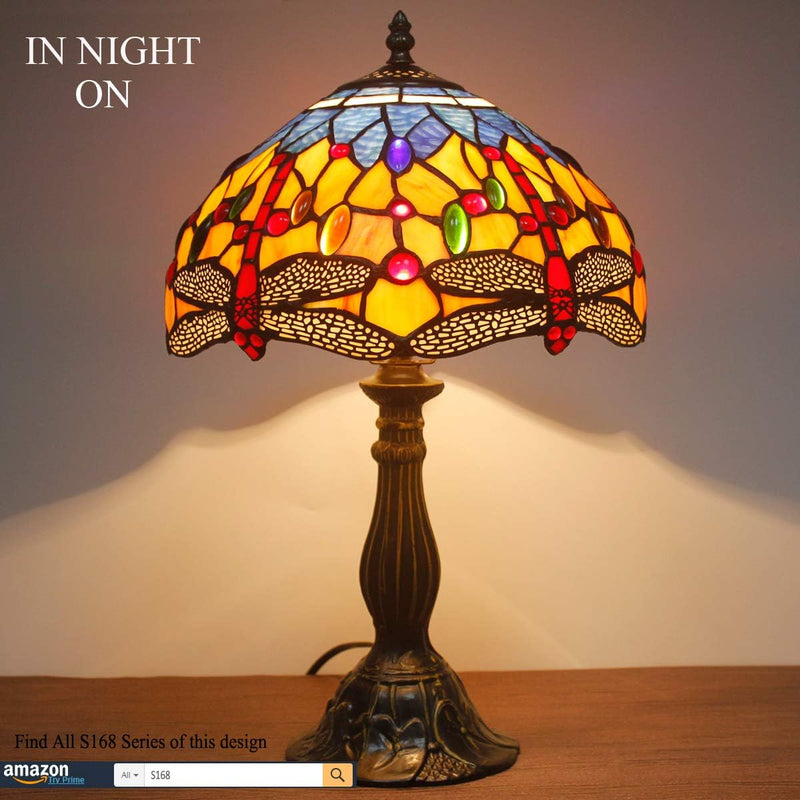 Tiffany Lamp Stained Glass Bedside Table Dragonfly Style