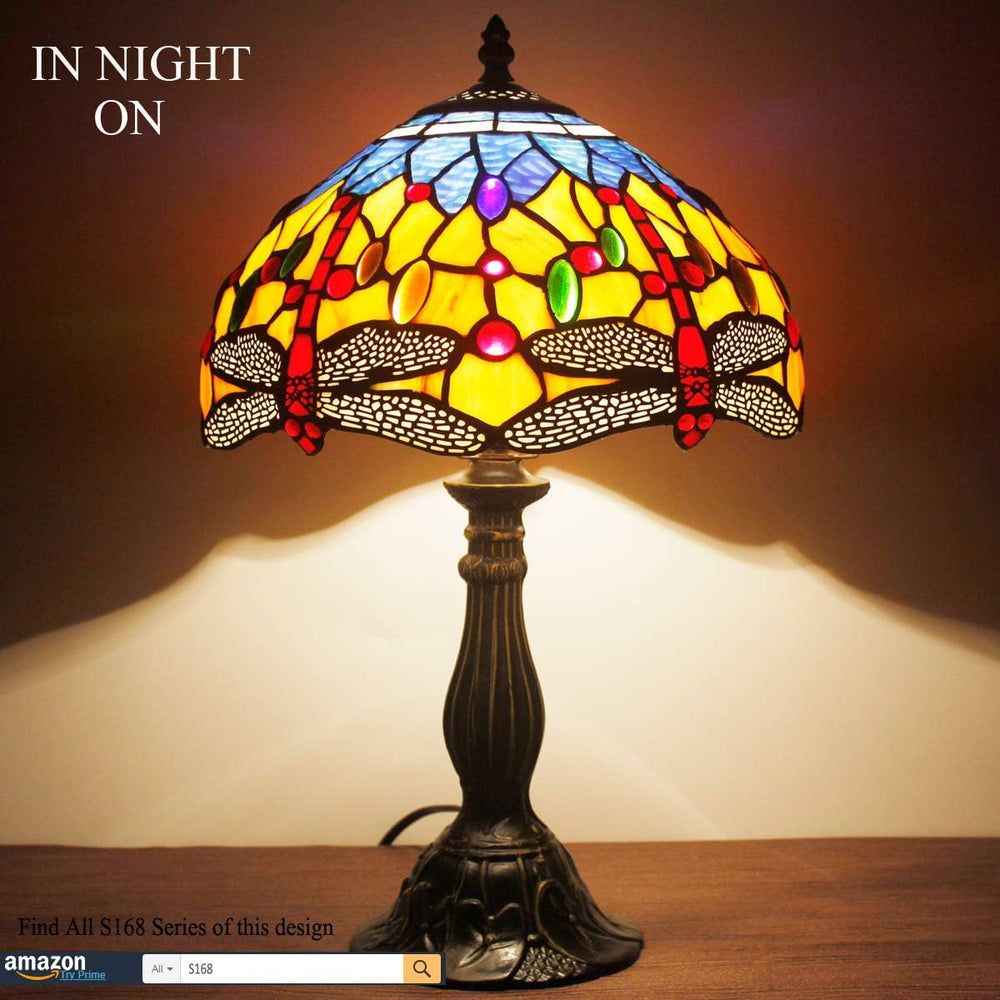 Tiffany Lamp Stained Glass Bedside Table Dragonfly Style