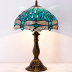 Tiffany Lamp Stained Glass Dragonfly Style Bedside Table