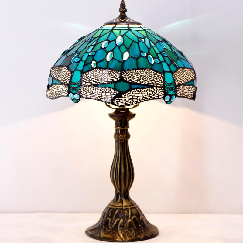 Tiffany Lamp Stained Glass Dragonfly Style Bedside Table
