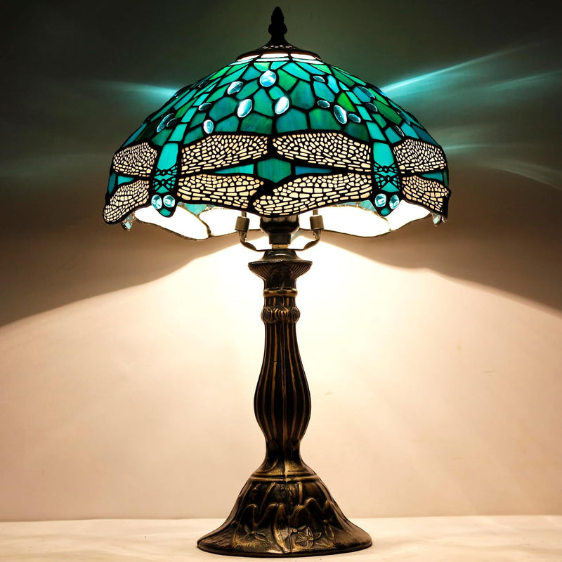 Tiffany Lamp Stained Glass Dragonfly Style Bedside Table
