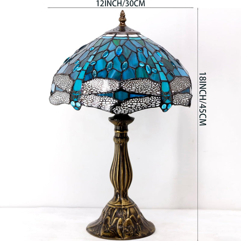 Tiffany Lamp Stained Glass Dragonfly Style Bedside Table