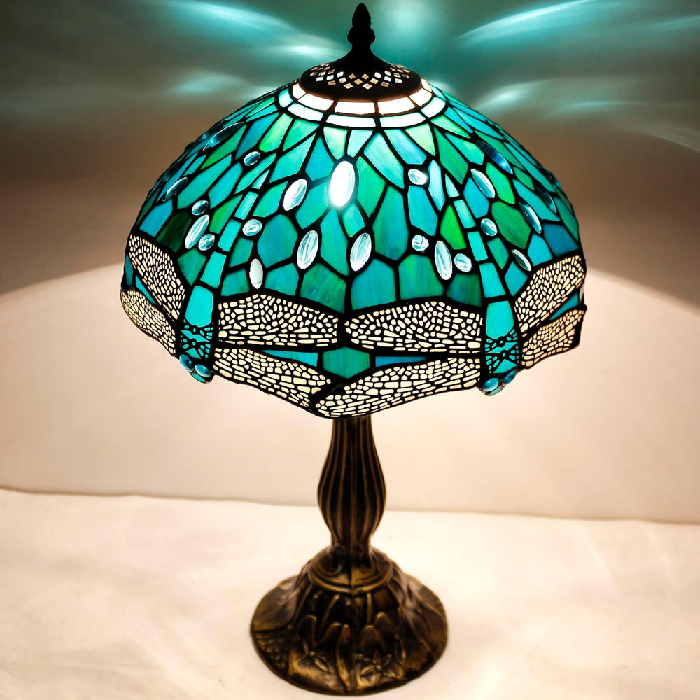 Tiffany Lamp Stained Glass Dragonfly Style Bedside Table