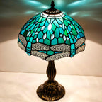 Tiffany Lamp Stained Glass Dragonfly Style Bedside Table