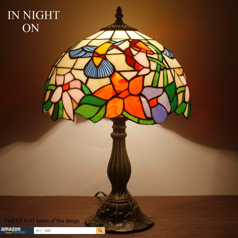 Tiffany Lamp Stained Glass Hummingbird Style Bedside Table