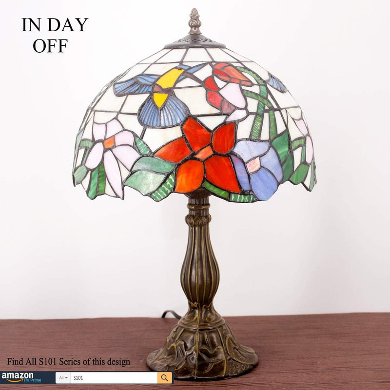 Tiffany Lamp Stained Glass Hummingbird Style Bedside Table
