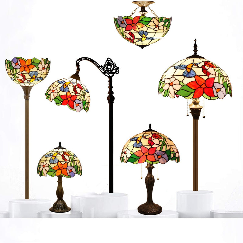 Tiffany Lamp Stained Glass Hummingbird Style Bedside Table