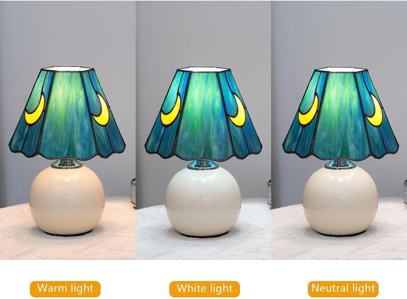 Tiffany Style Bedside Table Lamp Stained Glass Moon
