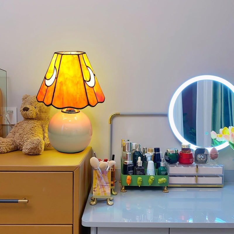 Tiffany Style Bedside Table Lamp Stained Glass Moon