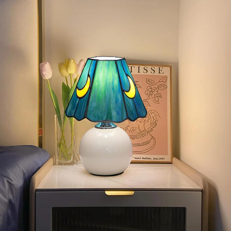 Tiffany Style Bedside Table Lamp Stained Glass Moon