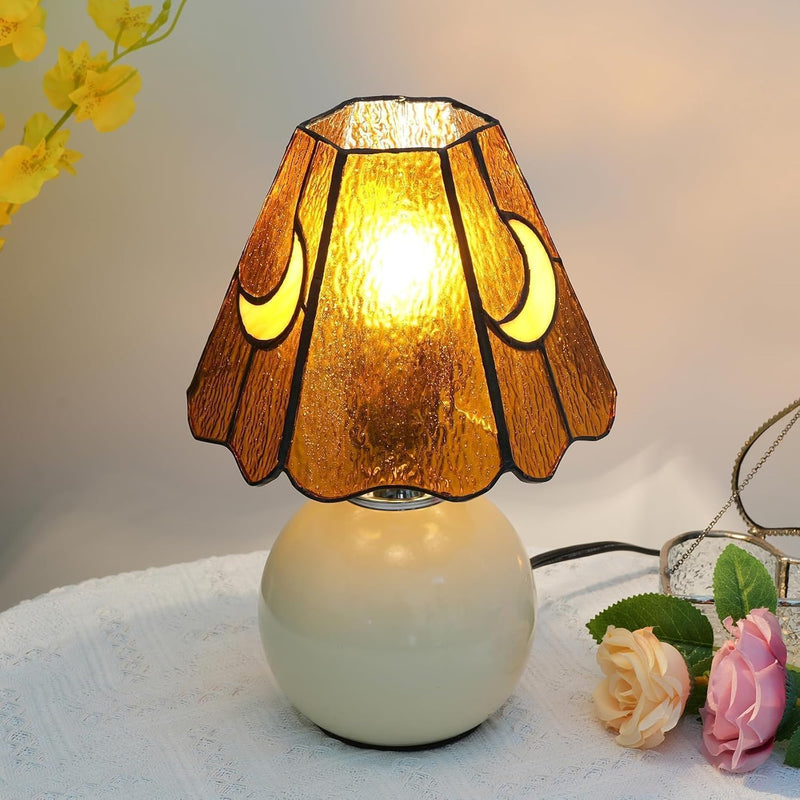 Tiffany Style Bedside Table Lamp Stained Glass Moon