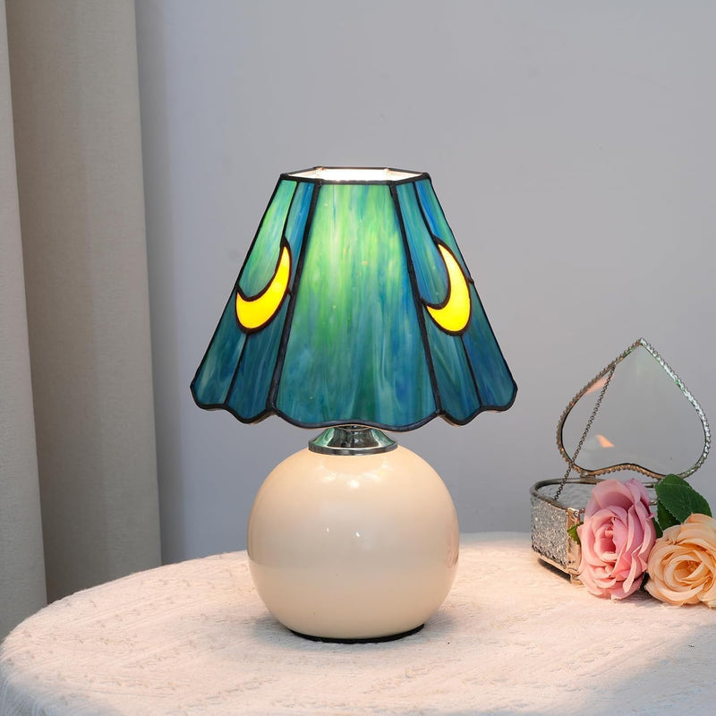 Tiffany Style Bedside Table Lamp Stained Glass Moon