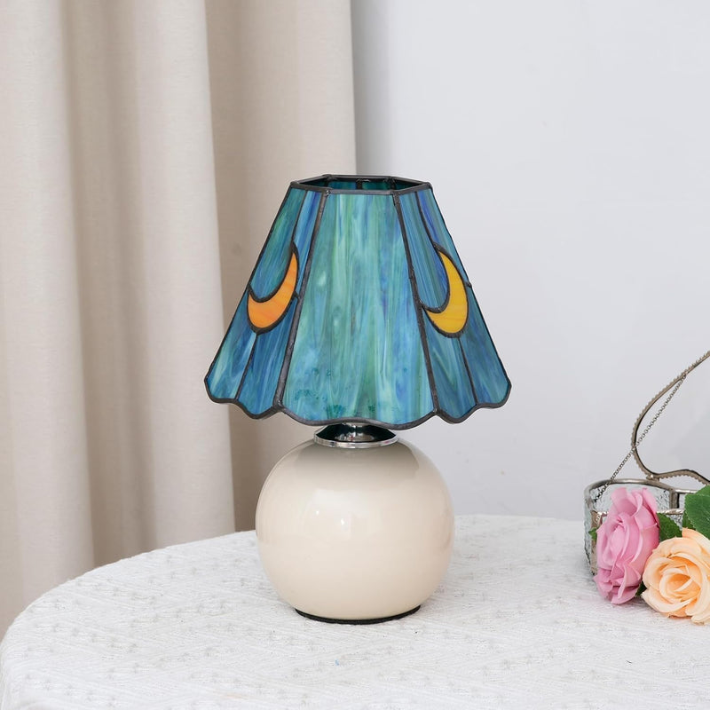 Tiffany Style Bedside Table Lamp Stained Glass Moon