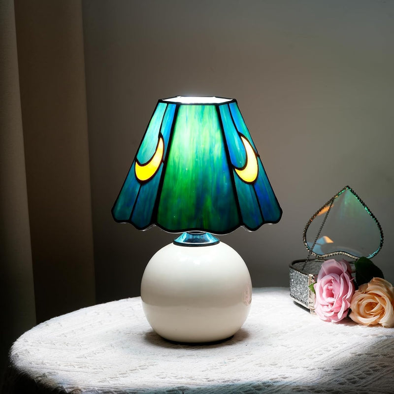 Tiffany Style Bedside Table Lamp Stained Glass Moon