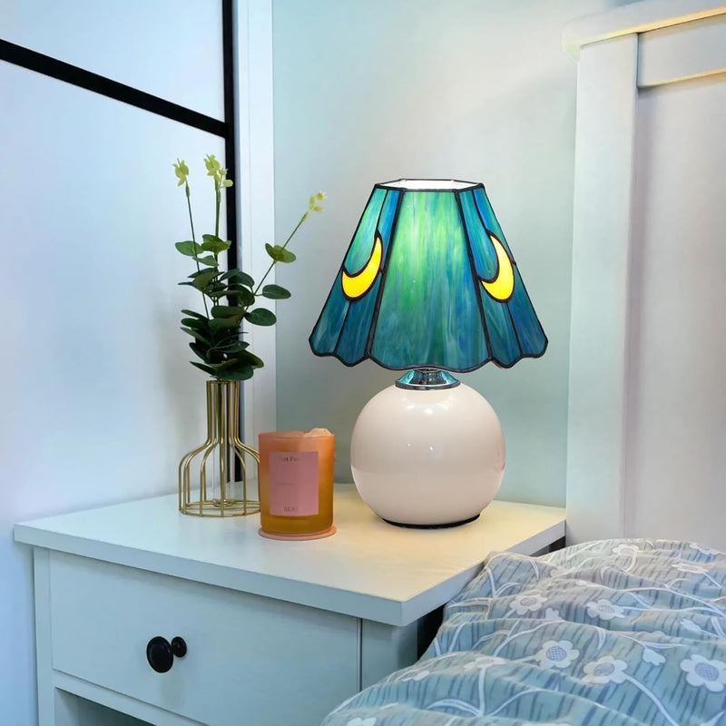 Tiffany Style Bedside Table Lamp Stained Glass Moon