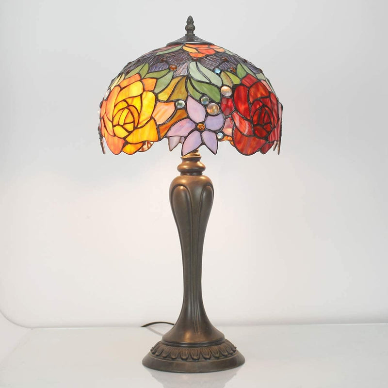 Tiffany Lamp Stained Glass Table Rose Flower Bedside
