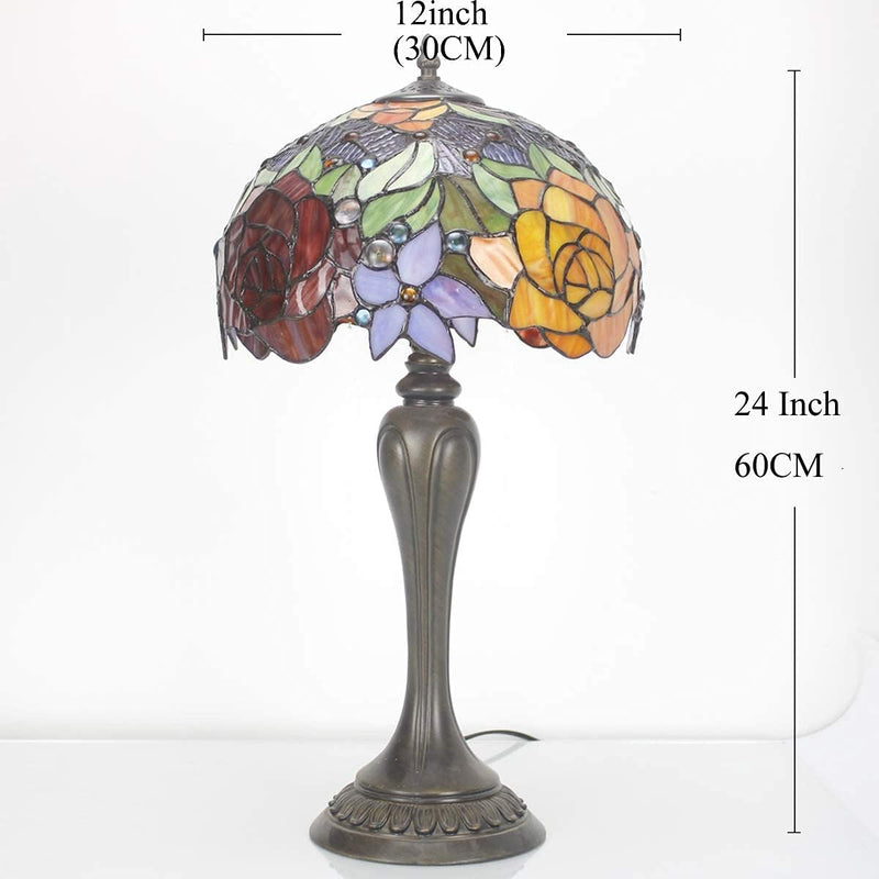 Tiffany Lamp Stained Glass Table Rose Flower Bedside