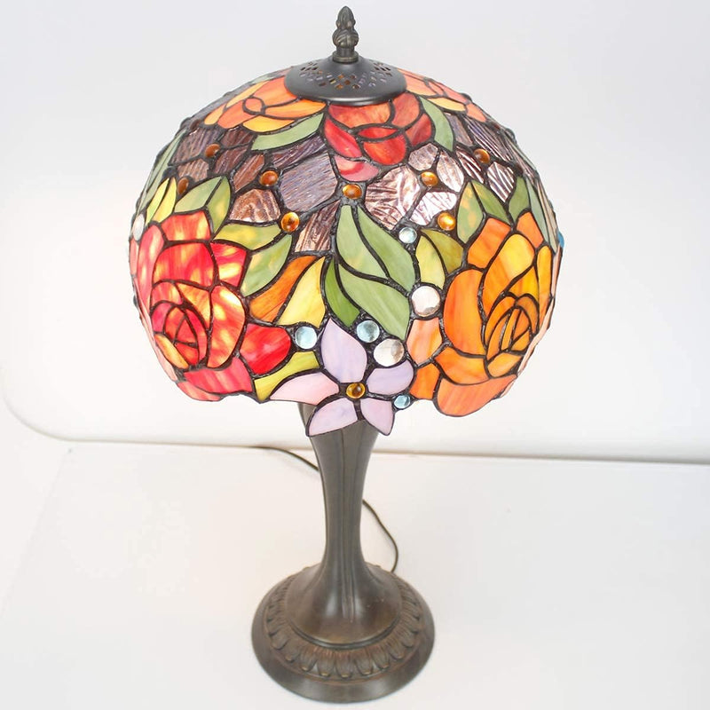 Tiffany Lamp Stained Glass Table Rose Flower Bedside