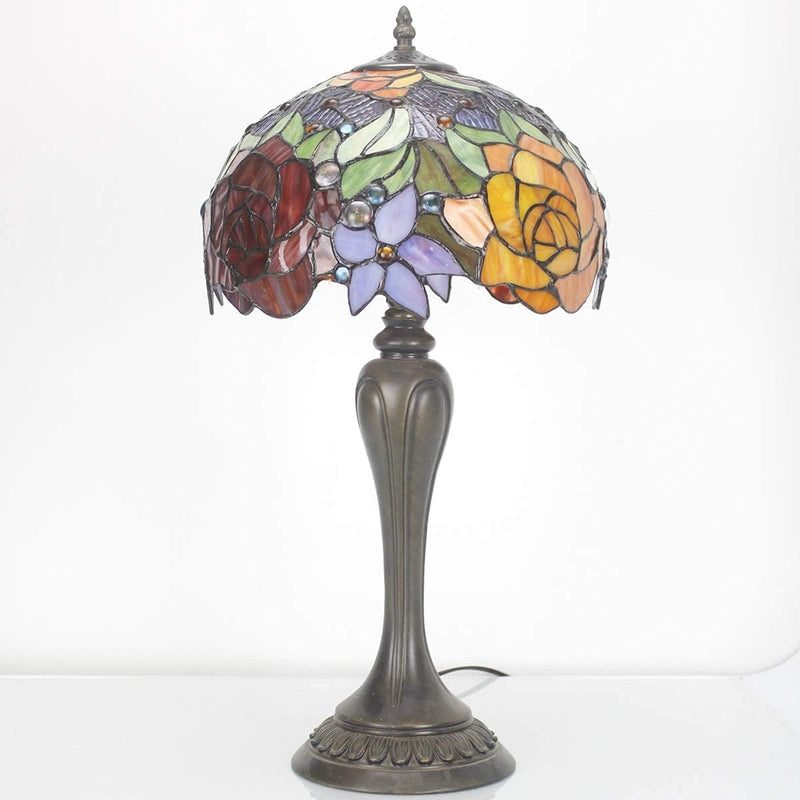 Tiffany Lamp Stained Glass Table Rose Flower Bedside