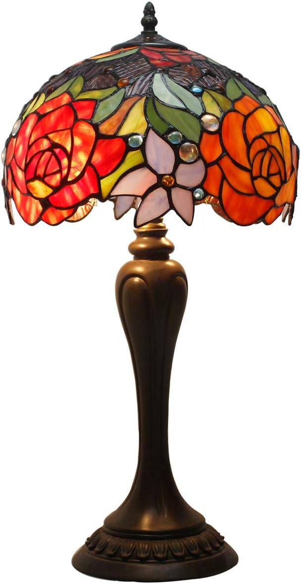 Tiffany Lamp Stained Glass Table Rose Flower Bedside