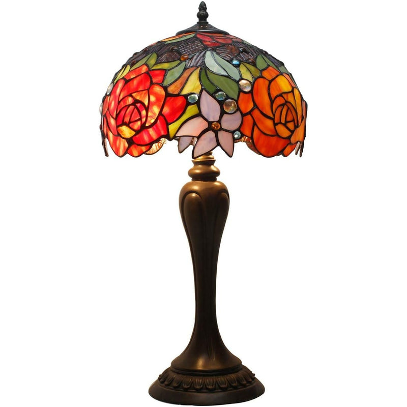 Tiffany Lamp Stained Glass Table Rose Flower Bedside