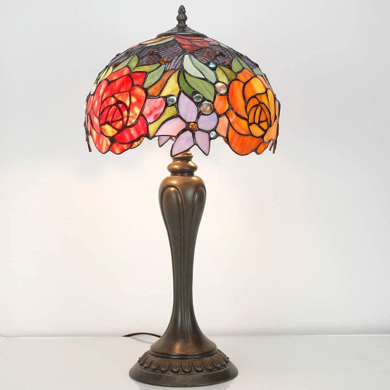 Tiffany Lamp Stained Glass Table Rose Flower Bedside