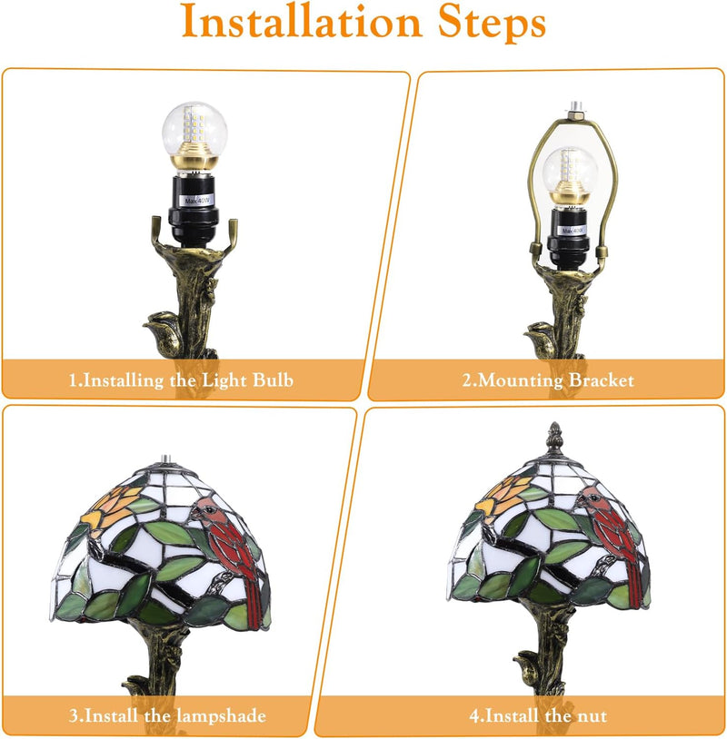 Tiffany Lamp Stained Glass with Beads 8" 20CM
