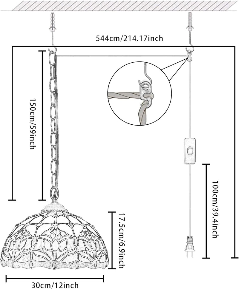 Tiffany Pendant Light Fixtures 12inch Stained Glass Lighting