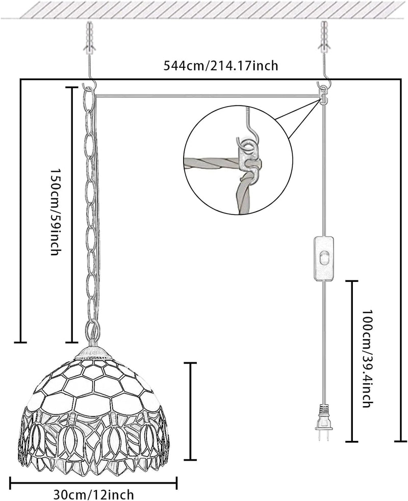 Tiffany Pendant Light Fixtures 12inch Stained Glass Lighting