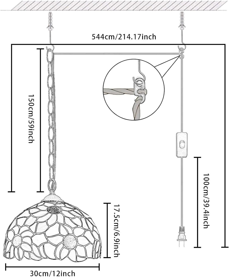 Tiffany Pendant Light Fixtures 12inch Stained Glass Lighting