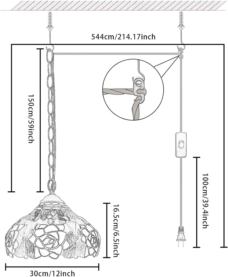 Tiffany Pendant Light Fixtures 12inch Stained Glass Lighting
