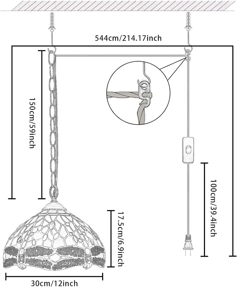 Tiffany Pendant Light Fixtures 12inch Stained Glass Lighting