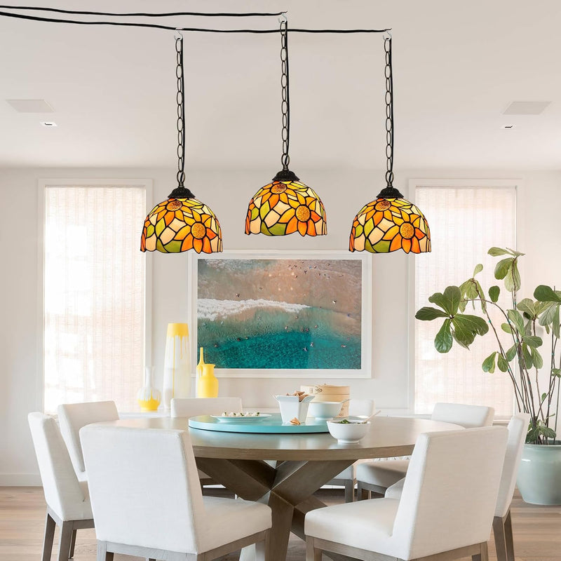 Tiffany Pendant Sunflower Stained Glass Hanging Lamp 8