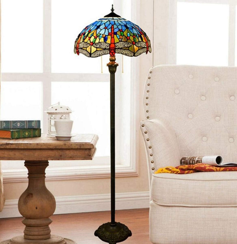 Tiffany Style Dragonfly Reading Floor Lamp Mediterranean Stained
