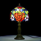 Tiffany Style Lamp Rose Flower Stained Glass Table