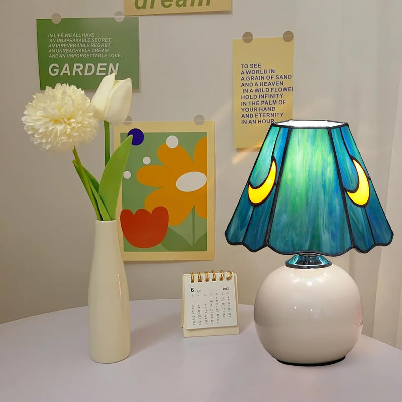Tiffany Style Moon Mushroom Stained Glass Table Lamp