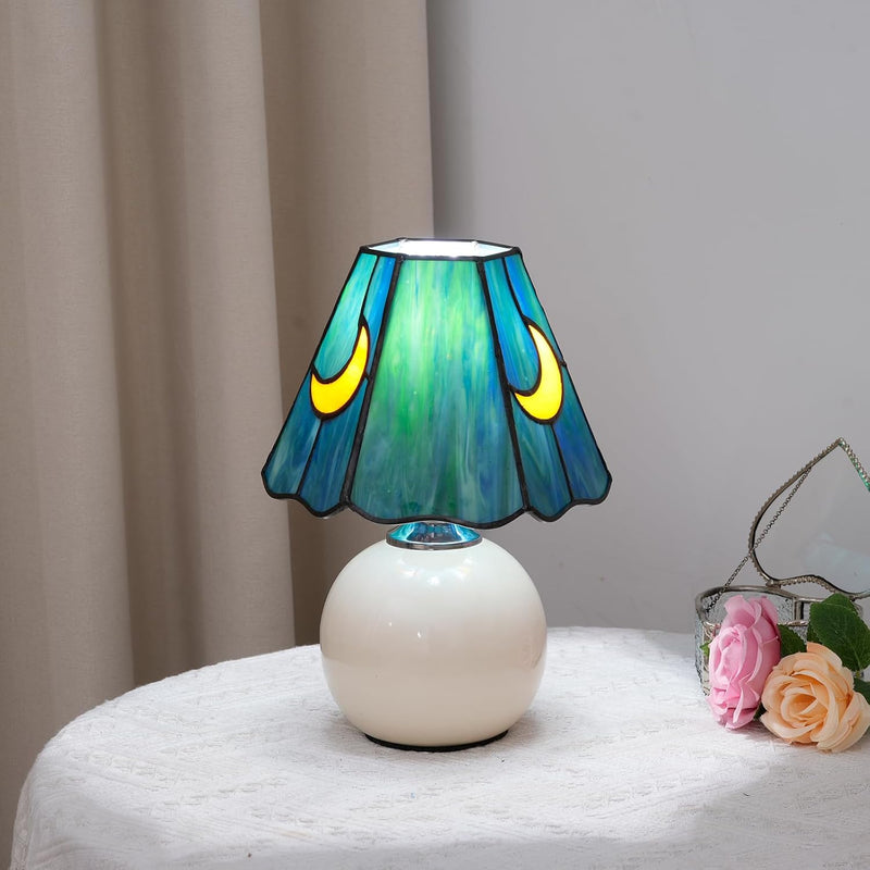 Tiffany Style Moon Mushroom Stained Glass Table Lamp