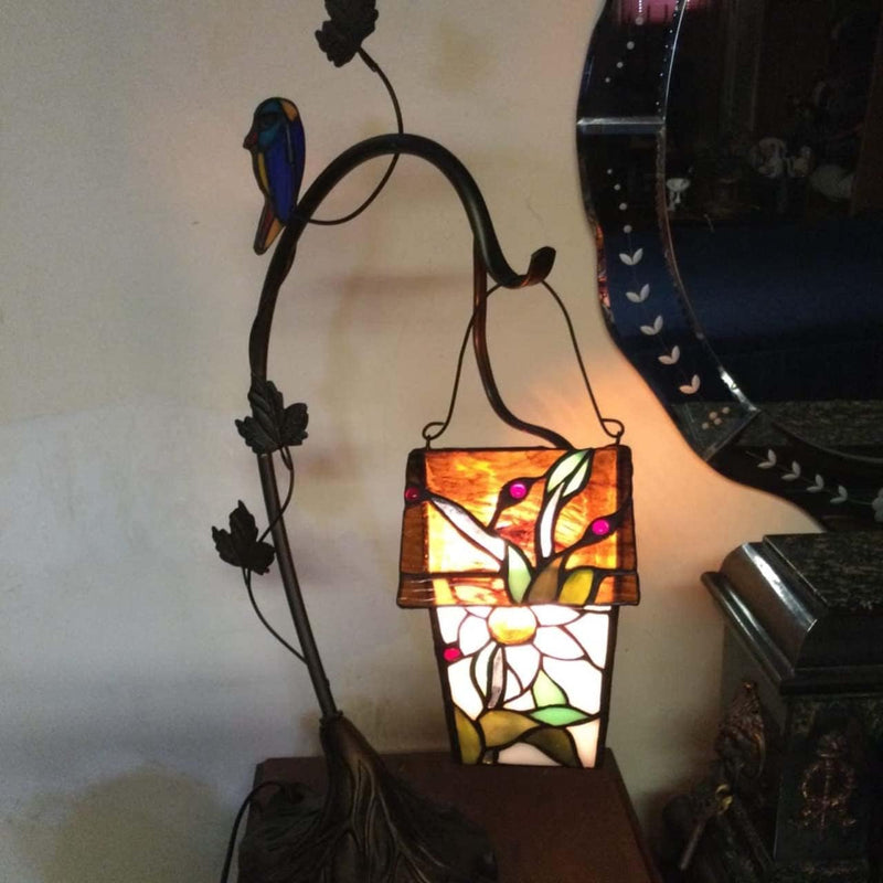 Tiffany Style Stained Glass Birdhouse Table Lamp