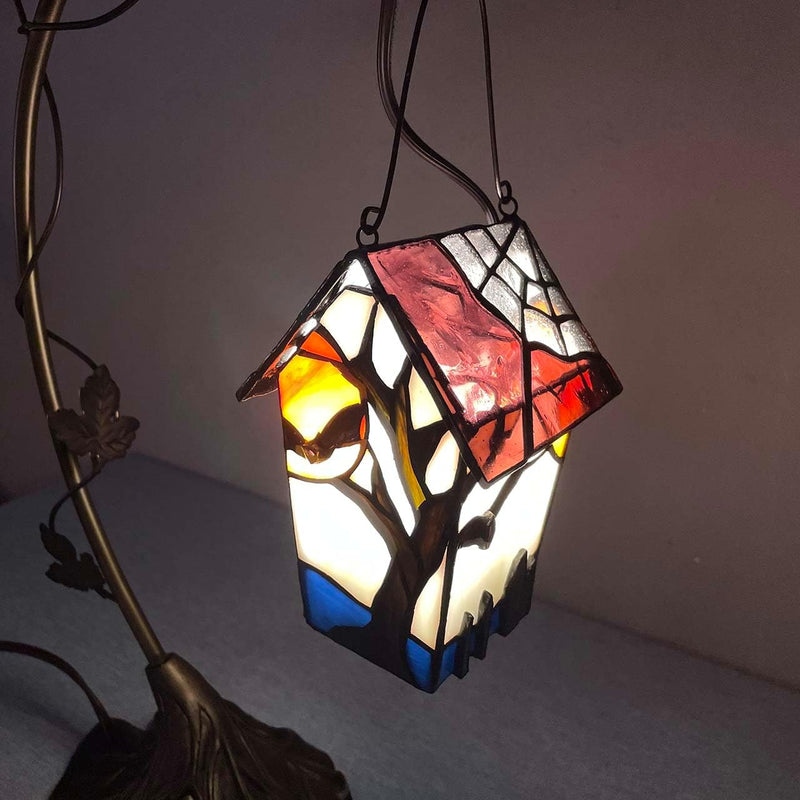 Tiffany Style Stained Glass Birdhouse Table Lamp