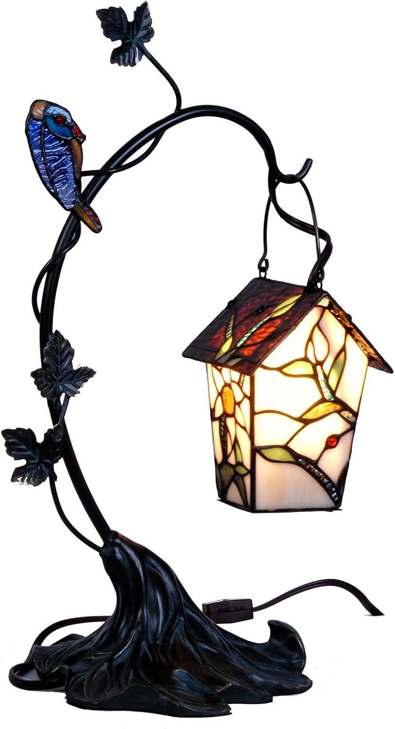 Tiffany Style Stained Glass Birdhouse Table Lamp