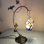 Tiffany Style Stained Glass Birdhouse Table Lamp