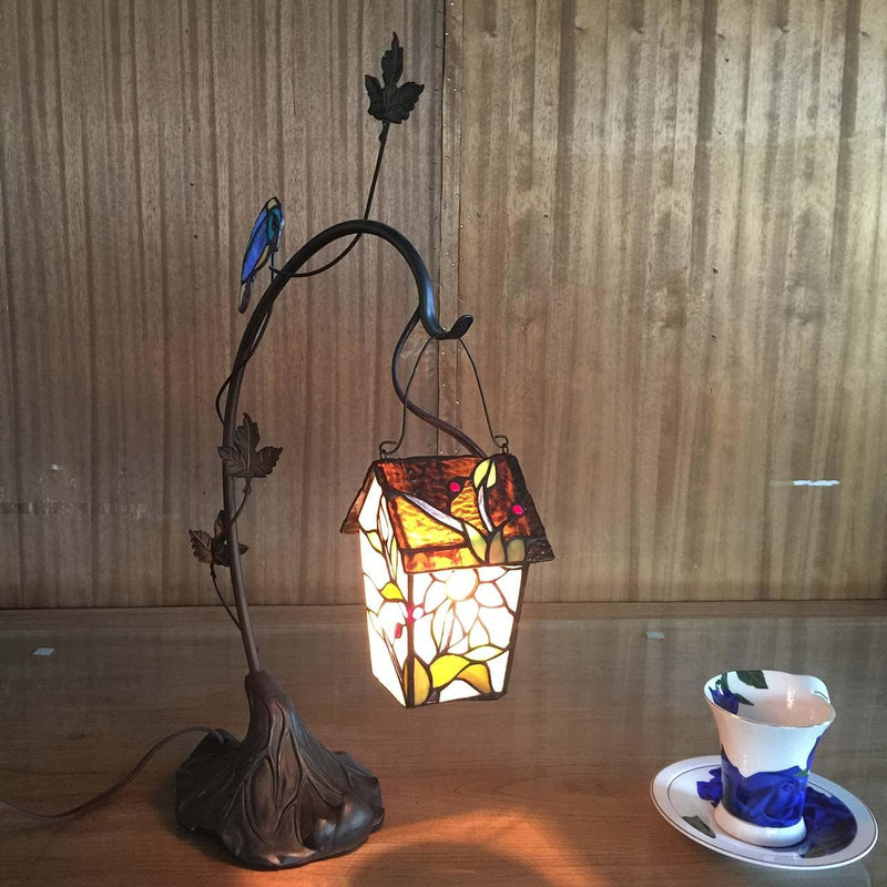 Tiffany Style Stained Glass Birdhouse Table Lamp