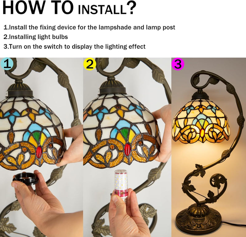 Tiffany Style Table Lamp 8 Inch Stained Glass